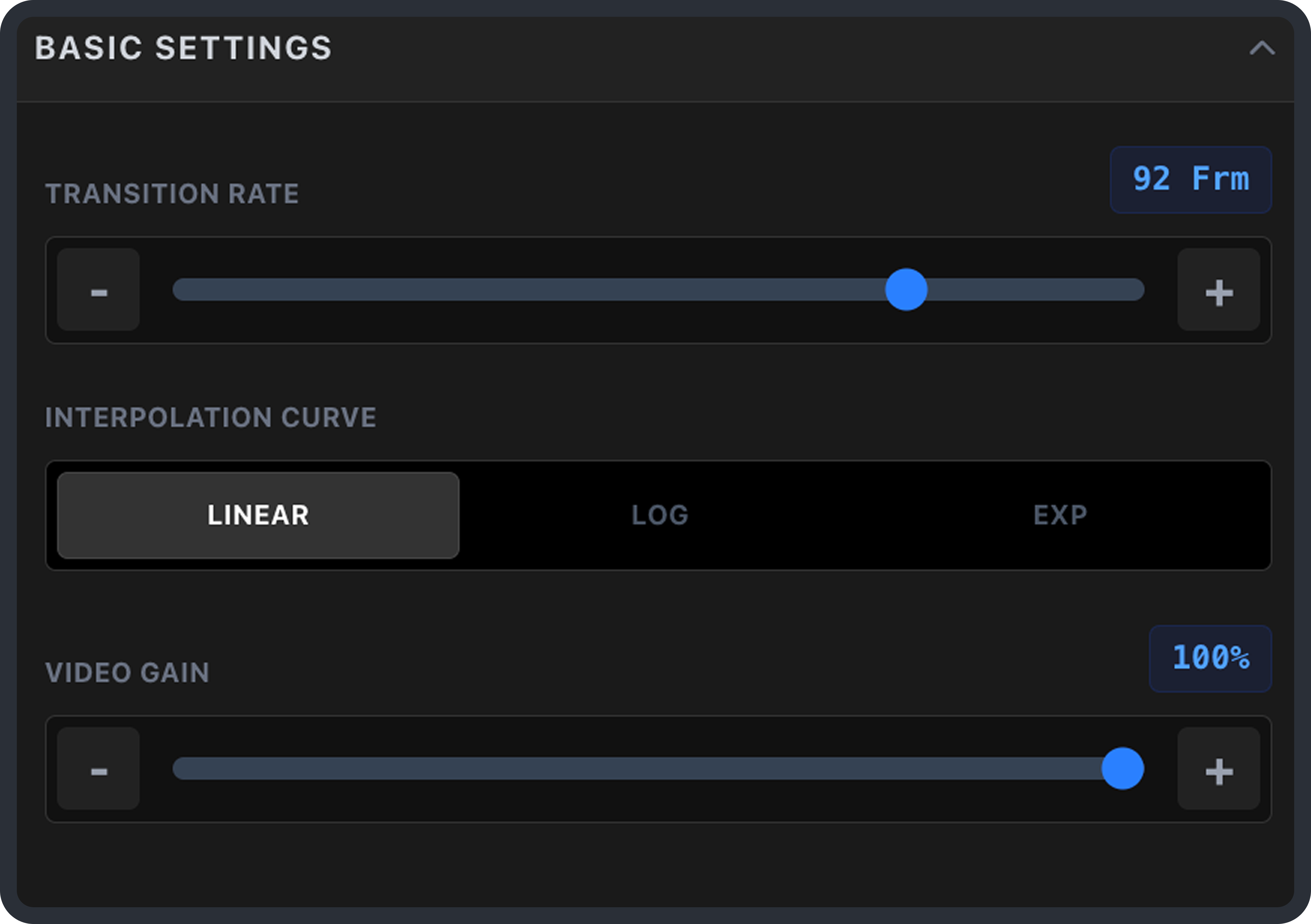 Basic Settings 转场基础参数界面
